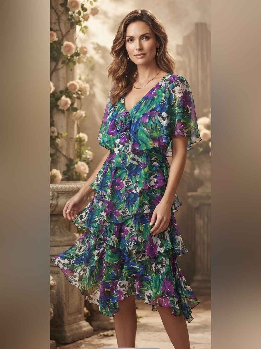 Ann Hobbs for Cattiva Saks Fifth Avenue Dress Sz L Vintage 80s Ruffle Floral